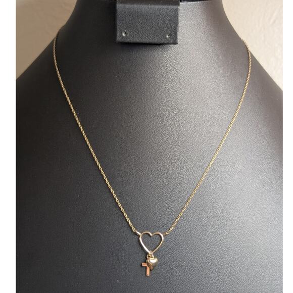 Vintage PPC Princess Pride Creations 1/20 14k Heart and Cross Dangle Necklace - Picture 1 of 5
